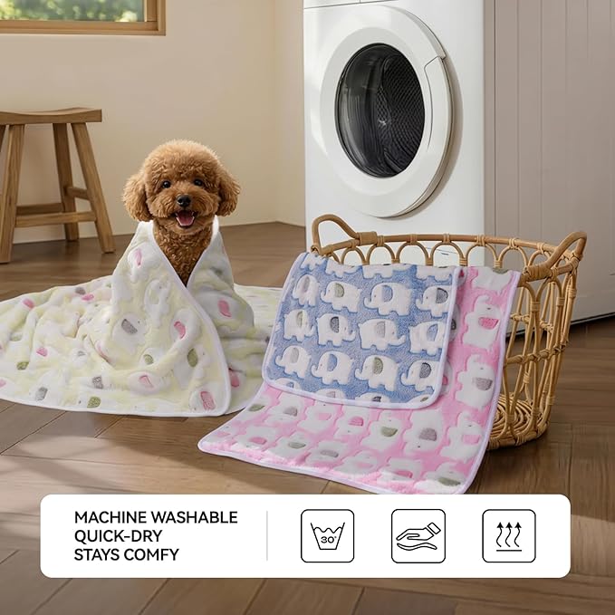 LINENLUX 1 Pack 3 Blankets Super Soft Fluffy Premium Fleece Dog Blankets for Puppy Cat Pet Blanket Flannel Throw Warm Sleep Elephant Pattern 40x31 inches