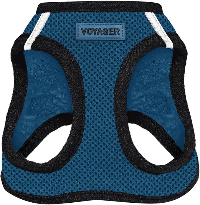 Best Pet Supplies - All Weather Mesh / Plush, Reflective, No Pull Harness for Small, Medium Dogs, Cats - Secure with Hook & Loop Fastener, Buckle, Double D-Rings - Blue/Black Trim, XS