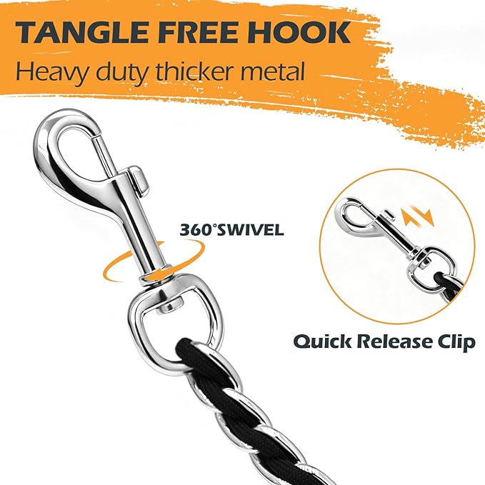 Chain Dog Leash Chew Proof Metal Leash for Medium Large Dogs, Chain Link Dog Anti Chew 5.2FT / 4FT Strong Anti Bite Comfortable Soft Padded Handle (Black, 5FT(30-80lb)