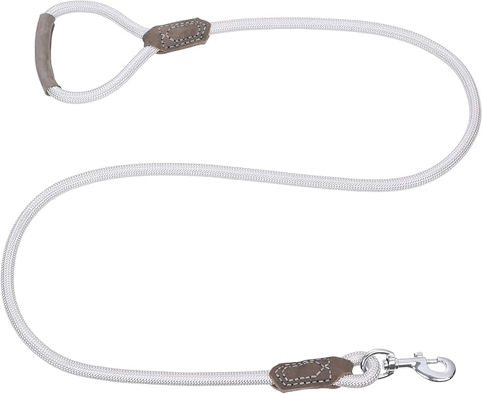 Mile High Life | Premium Leather Dog Leash | Strong Rope Leash | Leather Handle | Zinc Alloy Strong Clasp | Small Medium Large Dogs | 4/5/6 Feet(Sliver, 60 Inch (Pack of 1))