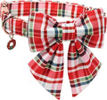 DOGWONG Christmas Dog Collar with Bow Tie - Christmas Red Plaid Puppy Collar, Adjustable Red Grid Dog Collars for Girl Boy Dogs, S