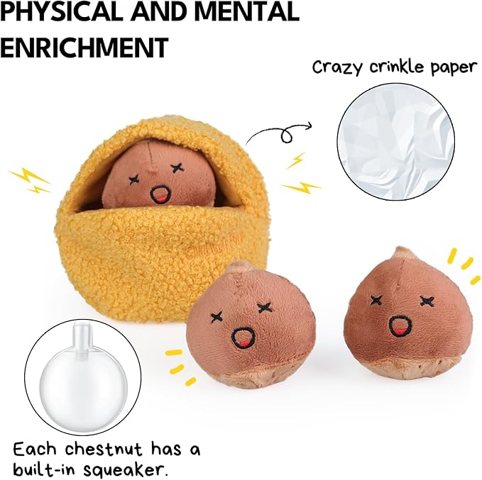 CHEWFFON Interactive Hide-and-Seek Burrow Toys, Dog Toys for Boredom, Cute Squeaky Plush Toy, Dog Toys for Small Medium and Large Dogs, Crinkle Snuffle Puzzle Toy-Chestnuts 4 Piece Set