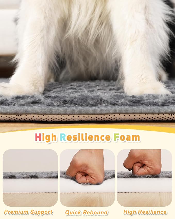 Dog Bed for Crate High Resilience Foam Crate Pad Mat for Medium Large Dogs Washable Anti-Slip,35" x 22",Dark Gray