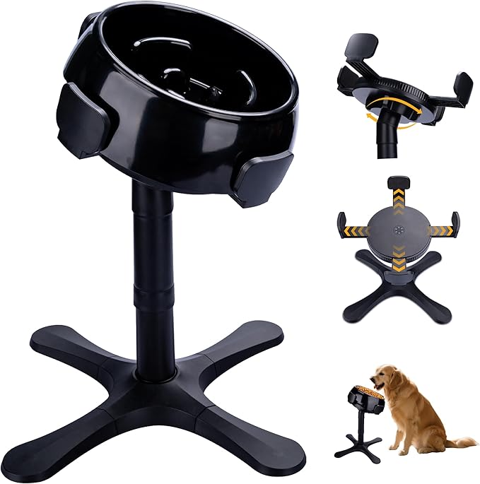 Elevated Adjustable Stand with Slow Feeder Dog Bowls,Tilted ABS Base,Fits 5.5-9.5" Bowls, Anti-Spill & Non-Slip, Heavy Duty for Med/Large Dogs(with Round Bowls)