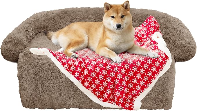 GGIB Calming Dog Bed Christmas Throw Blanket Fluffy Plush Dog Mat for Furniture Protector Decoration Holiday Throw for Sofa Couch Cover for Large Medium Small Dogs Cats (Medium, Camel)