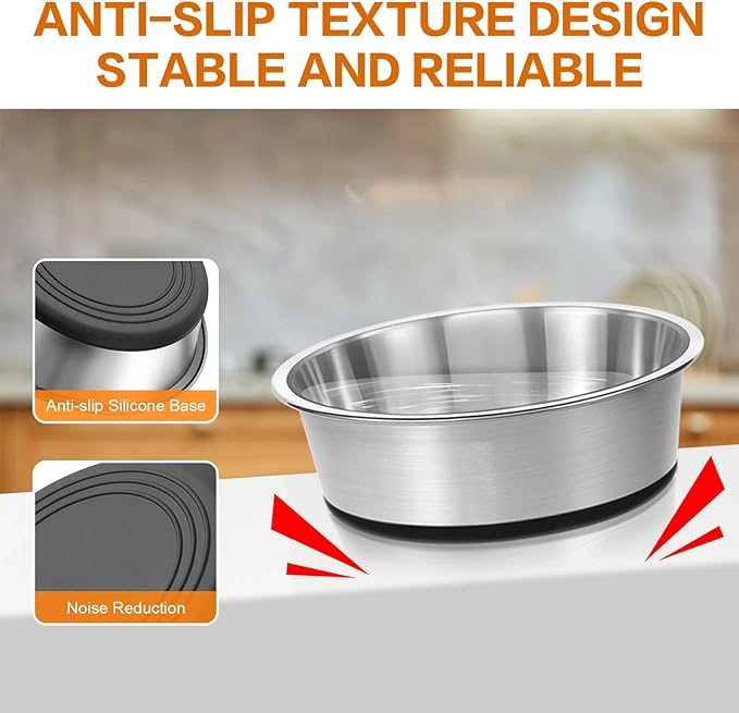 Stainless Steel Dog Bowls Set of 2, Extra Thick Metal Bowls, with Non-Slip Rubber Base Dog Bowl, BPA Free, Holds 8 Cups(59 fl oz), for Small Dogs, Black