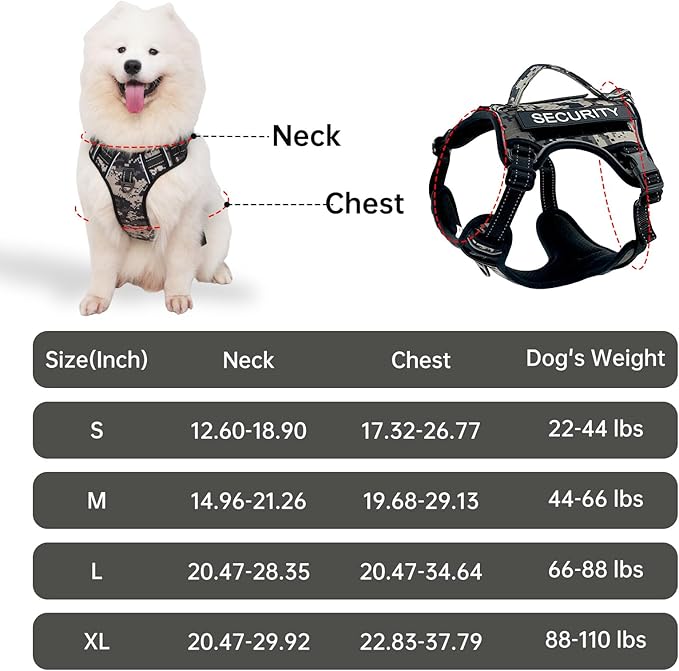 Tactical Dog Harness for Large Heavy Duty Dogs, No Pull Adjustable Reflective Service Camo Vest with Soft Handle