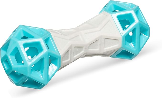 Messy Mutts Totally Pooched Flex n' Squeak Dumbbell | 7” Foam Rubber Dog Toy with Squeaker | Made for Tough Chewers | Interactive Treat Puzzle for Dogs | Grey/Teal