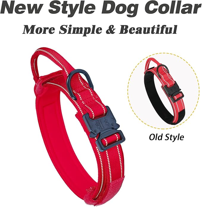 AUBELL Reflective Tactical Dog Collar,Adjustable Military Heavy Duty K9 Collars with Handle and Quick Release Metal Buckle Great for Medium Dogs, with Airtag Case and 2 Patches (Red,M)