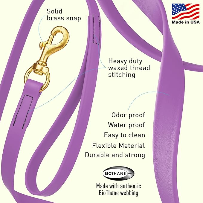 Viper Biothane K9 Working Dog Leash Waterproof Lead for Tracking Training Schutzhund Odor-Proof Long Line with Solid Brass Snap for Puppy Medium and Large Dogs, 10ft Amethyst Purple