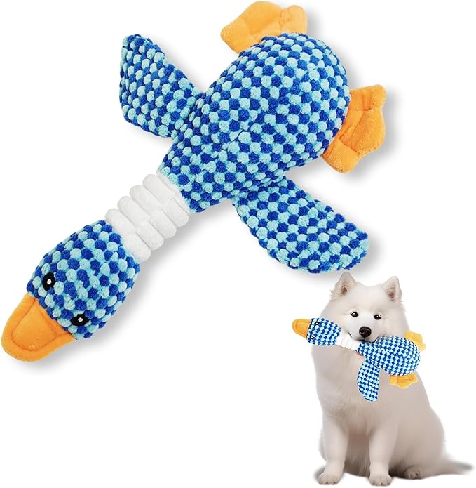 Squeaky Dog Toys for Small, Medium, and Large Breeds, Stuffed Chew Dog Toys to Keep Them Busy, Blue Duck