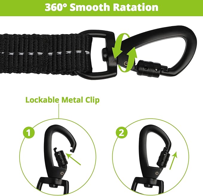 Long Dog Leash 15 FT: Heavy Duty Rope Leashes for Dogs Training with Swivel Lockable Hook Reflective Threads Bungee and Padded Handle - Dog Lead for Large Small Medium Dogs Outside Walking Hiking