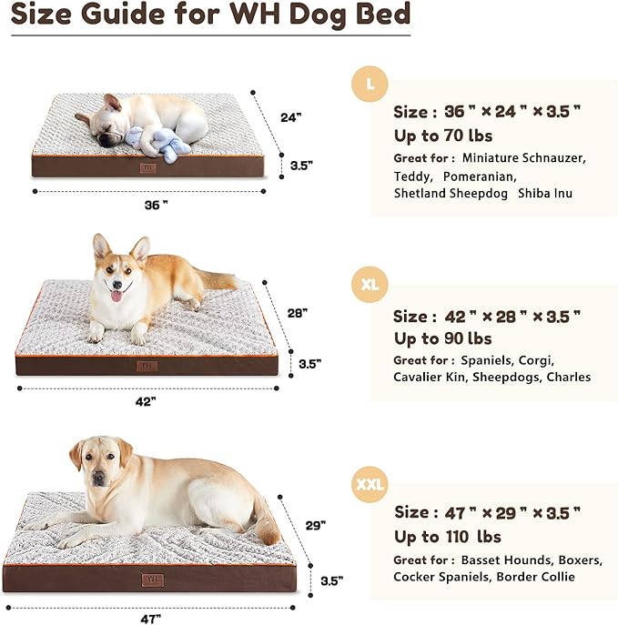 Figopage Orthopedic Dog Beds Large Sized Dog, Memory Foam Dogs Bed with Removable Cover, Washable Pet Mat Non-Slip Bottom, Waterproof Pet Crate Pad, 42×28, Brown