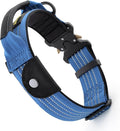 Plutus Pet Tactical Dog Collar with Tracker Pocket for AirTag, Adjustable Reflective Nylon Collar, Metal Buckle, Leather-Wrapped Handle, Soft Padded for Medium Large Dogs (Blue, S)