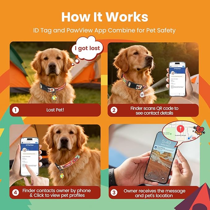 Dog Collar with QR Code ID Tag, Smart Pet ID Collar with Free App Option, Soft Padded Adjustable Dog Collar with Secure Metal D-Ring & Quick Release Buckle for Small Medium Large Dogs (Red, M)