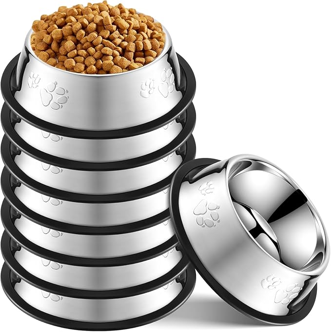 Tanlade 8 Pack Stainless Steel Dog Bowls Metal with Rubber Base Non-Slip Pets Puppy Cats Feeding Food and Water Bowls Dishwasher-Safe for Indoor Small Medium Large Dogs Cats Kitten Rabbit(47.3 oz)