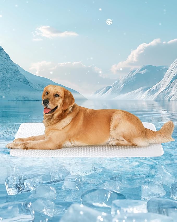 Dog Cooling Mat - Instant Cooling Pet Bed for Dogs & Cats, 6-12°F Drop, Non-Toxic & Machine Washable, Anti-Slip Bottom, Cool Mat for Indoor & Travel Use Light Gray 42" x 28"