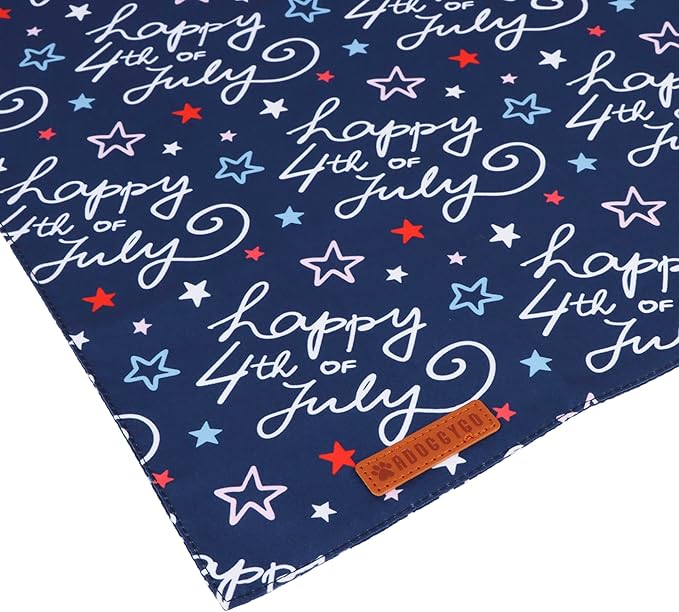 ADOGGYGO American Flag Dog Bandana, White Blue 4th of July Flag Pet Scarf, Premium Durable Fabric, Adjustable Fit 4th of July Bandanas for Extra Large Dogs Pets (X-Large)