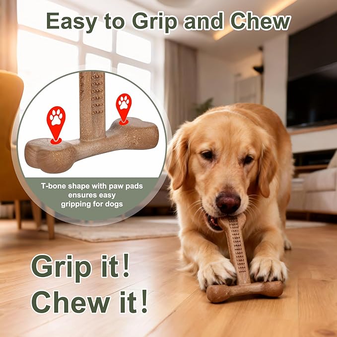 Dog Chew Toy for Aggressive Chewers T-Shaped Tough Dog Bone Toys for Small Medium Large Breed to Keep Them Busy (Medium/Large-Under 60LBS, Bacon Flavored)