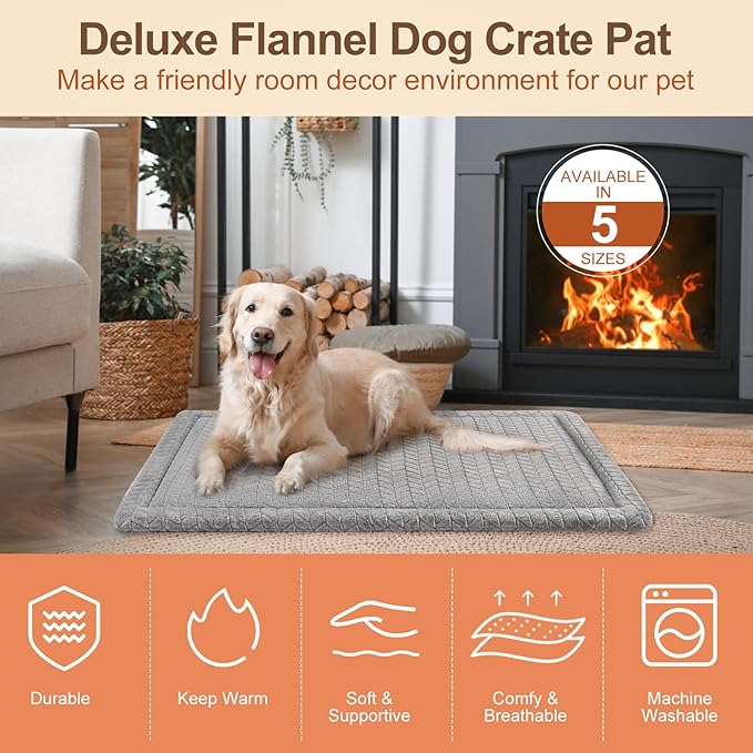 BEAUTYZOO Dog Bed Crate Pad 36 x 24 inch, Washable Dog Crate Mat for Large Sized Dogs, Anti-Slip Pet Crate Bed Kennel Pad, Durable Cozy Puppy Sleeping Mat Rectangle Mattress, Grey