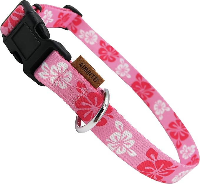 Dog Collar, Cute Floral Pattern, Soft and Adjustable Collar with Quick Release Buckle (S (Neck 11-18", Width 5/8"), Hawaiian Pink)