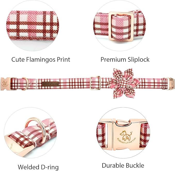 Elegant little tail Dog Collar- Cute Pink Dog Collar with Flower for Large Dogs, Female Adjustable Cotton Summer Pet Flower Puppy Collars for Small Medium Large Dogs