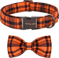 ARING PET Dog Collar, Cute Fall Dog Collar with Bow, Adjustable Halloween Orange Grid Bowtie Dog Collars Gift with Metal Buckle for Small Medium Large Dogs