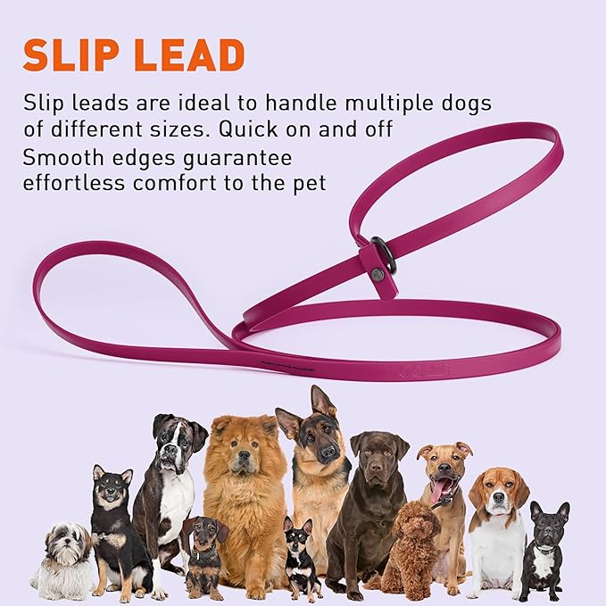 Dogline Biothane Slip Dog Leash - for Small, Medium and Large Dogs - Odor Free Slip Lead, Heavy Duty and Durable Material Kennel Lead - Magenta Pink - 7ft L x 1/2in W