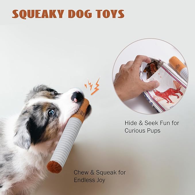 Nocciola Squeaky Sounds Puff Stick Dog Toys, Funny Interactive Plush Pitbull Husky Frenchie Pug Puppy Toys for Small to Medium Breed, Dog Accessories Boy Gifts- CHEWGARETTE