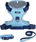 No Pull Dog Harness Leash and Collar Set, Soft Adjustable Dogs Vest Reflective and Comfortable Handle Blue X-Large