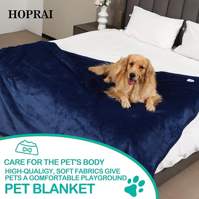 Waterproof Pet Blanket for Medium Large Dogs Washable Fluffy Thick Jacquard Shag Fleece Warm Sherpa Pet Blanket Cats Puppy Couch Protection (Navy blueXXL85*85inches)