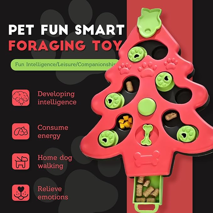 Pet Puzzle Dispensing Slow Feeder Cat Puzzle Toys for IQ Training & Mental Enrichment, Interactive Toys for Small Medium Cats and Dog, Puppy Treat for Fun Feeding Toy (Red Christmas Tree Shape)