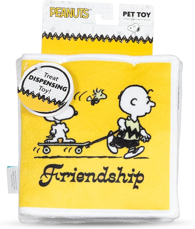 Peanuts for Pets Interactive Crinkle Friendship Comic Book Toy with Squeakers and Treat Pockets for Mental Stimulation, Snuffle Mat Dog Toy, 6x6” to 18”