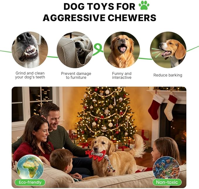 Festive Star-Shaped Chew Toy with Durable Rope - Interactive Holiday Pet Gift for Aggressive Chewers