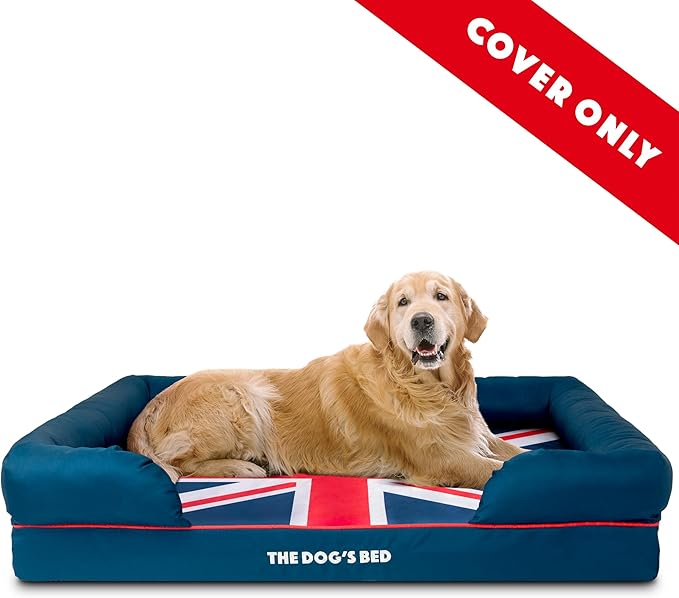 The Dog’s Bed Replacement Outer Cover, Oxford Fabric, Blue with Red Trim & UK Center Flag, XL