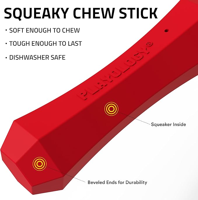 Playology Dog Toys | Durable Squeaky Chew Stick for Dogs | Medium Grandma's Gravy Scented Toy - Easy to Clean and Made from Non Toxic Materials