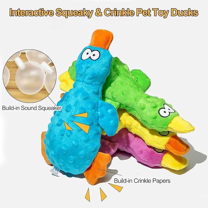 Adpartner Plush Crinkle Dog Toys, 2 Pack Dog Toy Duck Stuffed Squeaky Dog Toys for Small Medium Breeds to Keep Them Busy, Interactive Dog Squeaky Toy for Puppy Training and Reduce Boredom