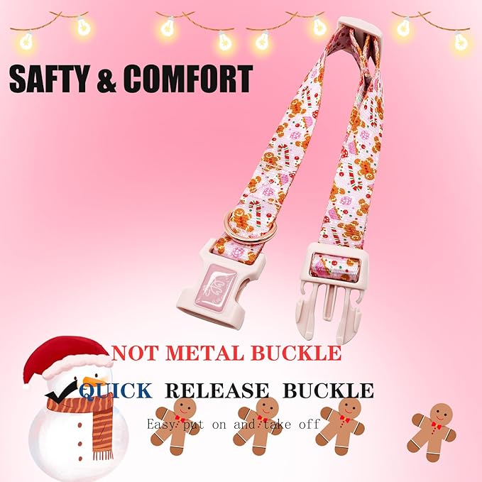 Elegant little tail Dog Collar with Leash, Pink Gingerbread Man Pet Collar Leash Adjustable Collar for Small Medium Large Dogs Soft Puppy Collars with Quick Release Buckle Girl Boy Dog Collars