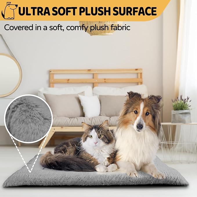 Dog Crate Pad Washable, Plush 24 x 18 Inch Anti-Slip Kennel Mat for Small Dogs, Puppies & Cats, Fits Wire or Metal Crates, Dark Grey