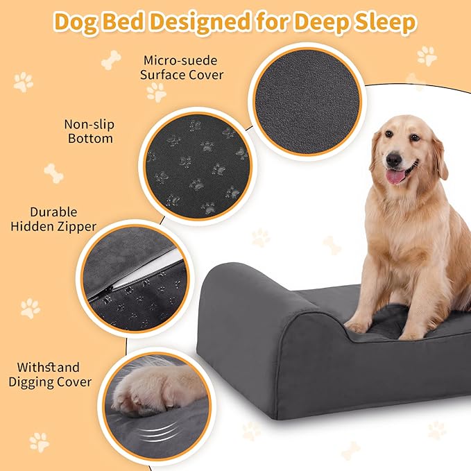 Orthopedic Dog Beds for Large Dogs, 7" Memory Foam Dog Beds with Waterproof Liner, Durable Microsuede Cover, Removable and Washable, Nonskid Bottom, 60"x48"x7" XXL Grey