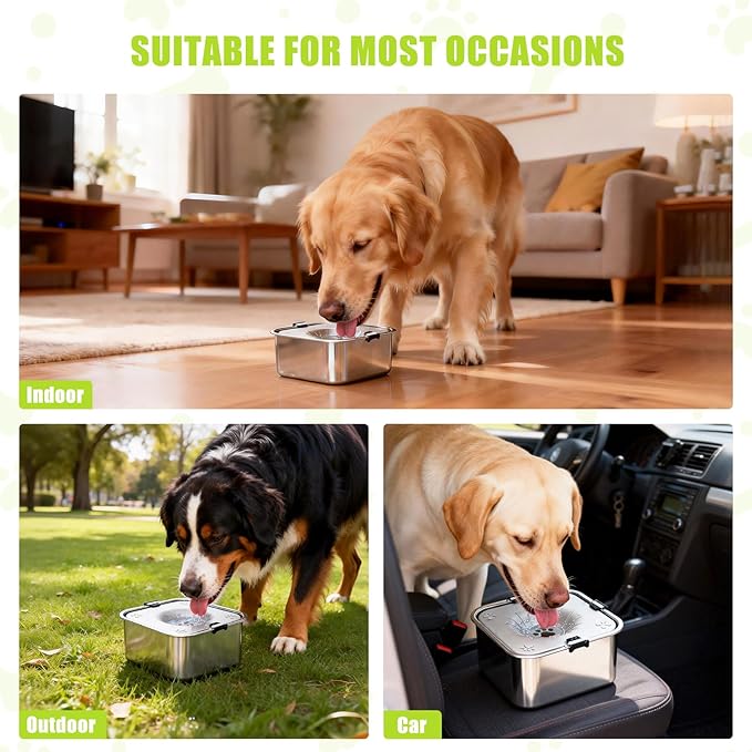 No Spill Dog Water Bowl 3L/101oz Stainless Steel Slow Drinking Water Bowls with Floating Disk, Anti-Splash Spill Proof Dog Dispenser for Messy Drinkers, Home & Travel Use (Light Gray)