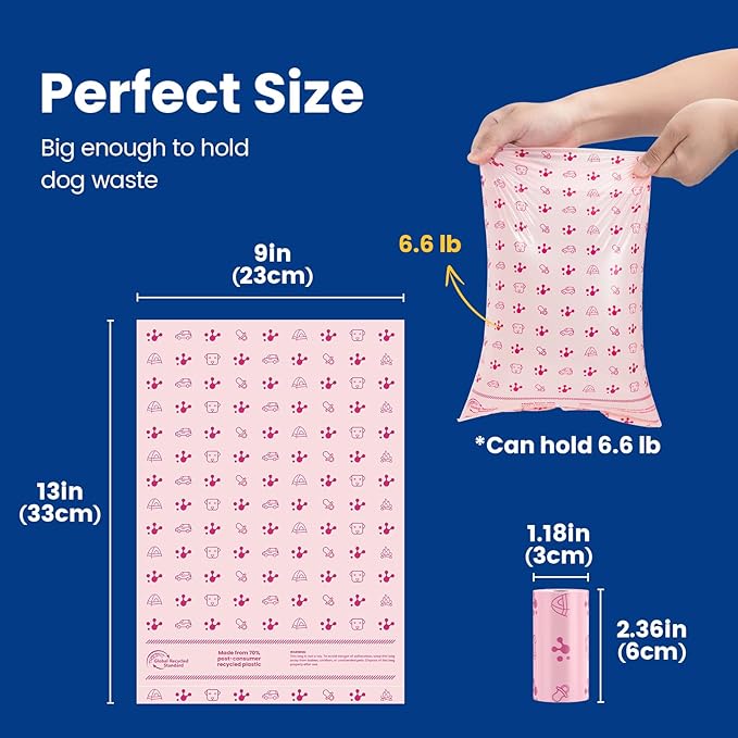 Dog Poop Bags, Guaranteed Leak Proof and Extra Thick Poop Bag Rolls for Dogs, Lavender Scented Pet Waste Bags Made from 70% Certified Recycled Plastic, 270 Count, Pink