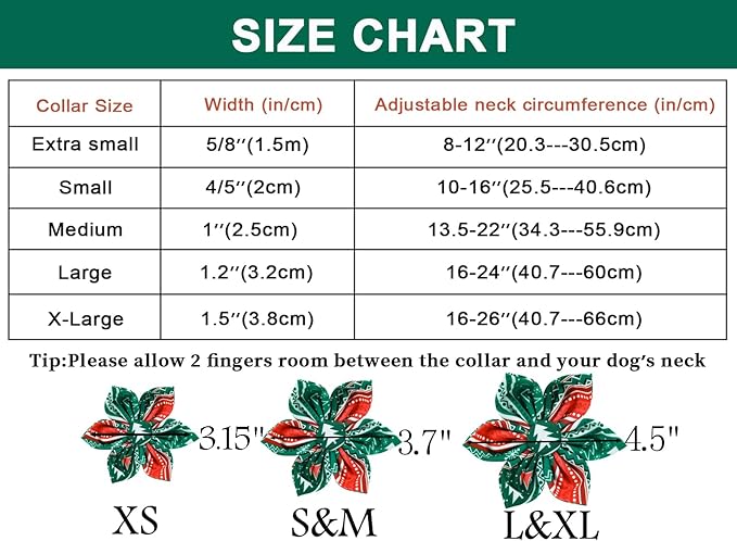 ARING PET Christmas Dog Collar, Cute Folk Xmas Red Green Detachable Flower Pet Collars with Metal Buckle for Puppy Small Medium Large Boy Girl Dogs-L