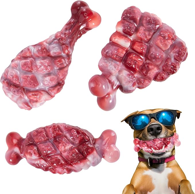 Tough Dog Toys for Aggressive Chewers 3 Pack, Indestructible Dog Toy to Keep Them Busy, Durable Dog Chew Toys for Aggressive Chewers Medium and Large Breeds, Beef Flavored