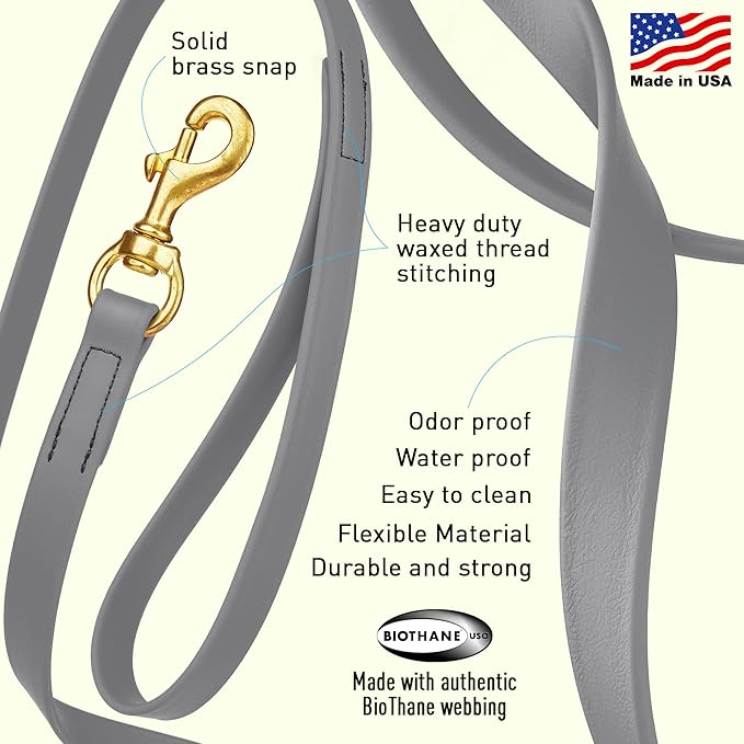Viper Biothane K9 Working Dog Leash Waterproof Lead for Tracking Training Schutzhund Odor-Proof Long Line with Solid Brass Snap for Puppy Medium and Large Dogs, 20ft Battleship Gray