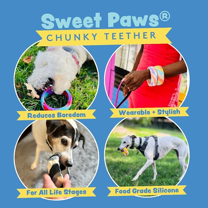 Chunky Teething Rings for Dogs, Bracelet Food Grade Silicone Puppy Chew Toys for Large Puppies, Durable Dog Ring Toy for Medium Large Dogs, Puppy Teething Chews - Pink Lemonade