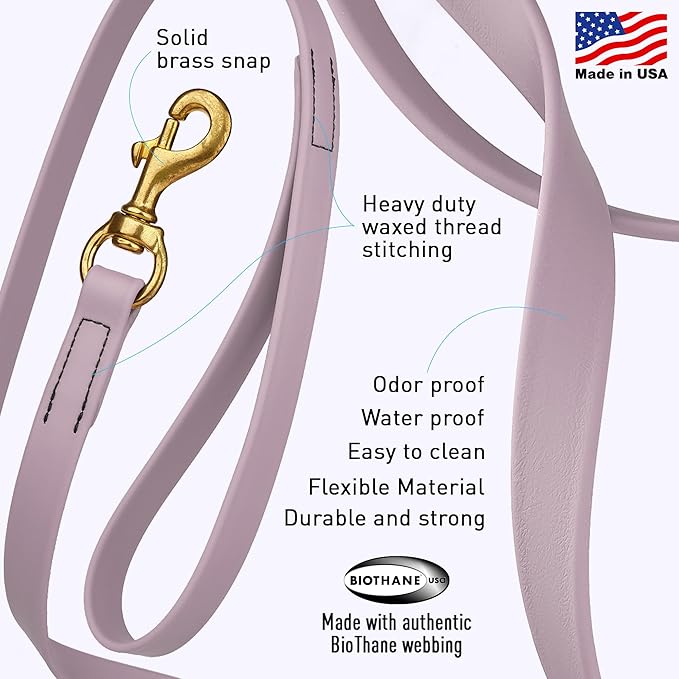 Viper Biothane K9 Working Dog Leash Waterproof Lead for Tracking Training Schutzhund Odor-Proof Long Line with Solid Brass Snap for Puppy Medium and Large Dogs, 15ft Pastel Purple