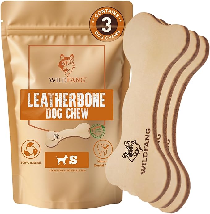 Wildfang® Leather Dog Toy, Small - Leather Bone for Teething Dog, Dental Toys for Puppies, Puppy Chew Bones for Light or Medium Chewers (for Dogs Under 22 lbs), Pack of 3