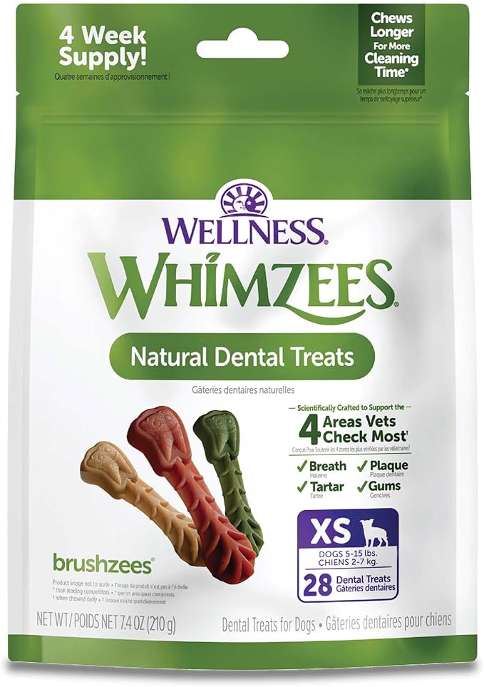 WHIMZEES Wellness Daily Brushzees Dog Dental Treats, Extra Small Size Stick, (28 Count)