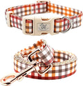 Elegant little tail Dog Collar with Leash, Fall Plaid Pet Collar Leash Adjustable Collar for Small Medium Large Dogs Soft Puppy Collars with Quick Release Buckle Girl Boy Dog Collars